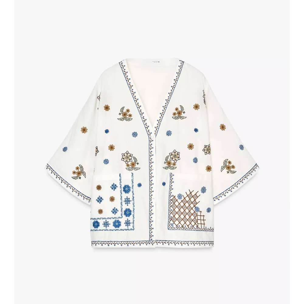 Zara Womens Floral Embroidered Kimono Top 2025 Boho Retro Collection - Picture 6 of 10